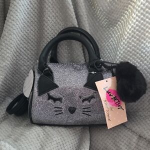 Betsey Johnson Luv Betsey NWT Glitter Cat Mini Bag - Silver and Black